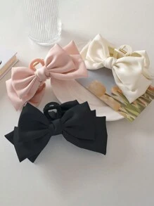 3pcs/Set Women's Pink, Black, White Elegant Bowknot Large Hair Claw Clips Hair Jaw Clip Hair Clamps Hair Clutch Hair Catcher Clip