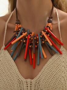 1 st. Boheemse Elegante Funky Mooie Kleurrijke Asymmetrische Geometrie Slabbetje Ketting Schattige Frisse Casual Mode Kettingen Sieraden Voor Vrouwen & Tienermeisjes Zomervakantie Reizen Strandfeest