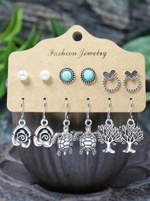 TopHanqi 36 Pairs Of Bohemian Vacation Vintage Silver Plated Series Circular Flower, Tree Of Life, Animal, Leaf, Geometric Shape, Etc. Alloy Earrings With Turquoise, White Rhinestone, Faux Pearls, Heart & Circle Shaped Beaded Stud Earrings, Minimalist, Chic, And Personalized Fashion Accessories For Women, Suitable For Daily Life, Work, Travel And Street Photography, Four Seasons Can Wear Valentines,Mom,Mother,Mother's Day,Gift