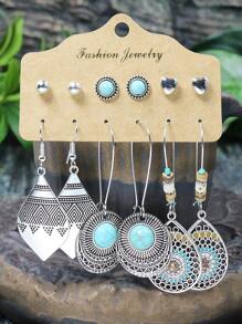 TopHanqi 36 Pairs Of Bohemian Vacation Vintage Silver Plated Series Circular Flower, Tree Of Life, Animal, Leaf, Geometric Shape, Etc. Alloy Earrings With Turquoise, White Rhinestone, Faux Pearls, Heart & Circle Shaped Beaded Stud Earrings, Minimalist, Chic, And Personalized Fashion Accessories For Women, Suitable For Daily Life, Work, Travel And Street Photography, Four Seasons Can Wear Valentines,Mom,Mother,Mother's Day,Gift