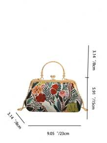 新款时尚复古小巧百搭休闲洋气优雅刺绣小方包花朵印花链条设计质感女包单肩斜挎手提晚宴包优雅精致包包 - 綠色 - 查看 9