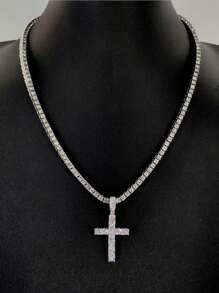 1 Miếng Sang trọng Khối Zirconia  Mặt dây chuyền chữ thập Dây chuyền Cho nam giới Cho bữa tiệc , Đối với Đồ trang sức Qủa tặng Và Buổi tiệc - Bạc - Xem 14