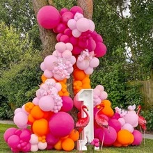 139 sztuk różowy, pomarańczowy, brzoskwiniowy, złoty, zestaw łuków balonowych z folii, lateksowe balony imprezowe odpowiednie na baby shower, urodziny, wesele, tęczę, dekoracje imprezowe
