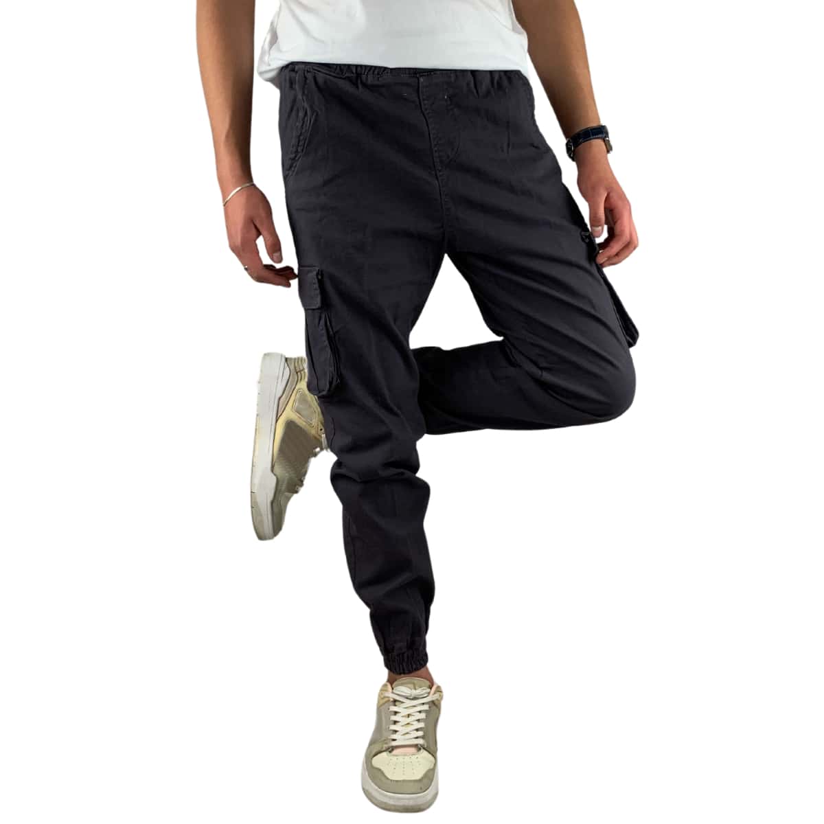 BLACK CARGO JOGGER PANTS FOR MEN - Black - View 1