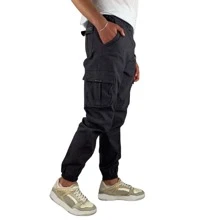 BLACK CARGO JOGGER PANTS FOR MEN - Black - View 2