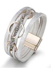 1pc European And American Style White Pu Leather & Zinc Alloy Chain Bracelet For Women's Fashionable Commuting