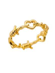 1 件女士心形戒指复古金色不锈钢扭纹铁丝戒指美学珠宝礼物 - 金色 - 查看 7