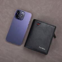 CarrKen 1 pieza Cartera corta de negocios para hombres, juvenil, de moda, multifuncional, con cierre de cremallera y botón a presión, cartera con bolsillo para tarjetas y monedas, regalo, estilo de negocios casual, estilo antiguo, cartera para hombres - Negro - Ver 11