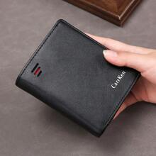 CarrKen 1 pieza Cartera corta de negocios para hombres, juvenil, de moda, multifuncional, con cierre de cremallera y botón a presión, cartera con bolsillo para tarjetas y monedas, regalo, estilo de negocios casual, estilo antiguo, cartera para hombres - Negro - Ver 4