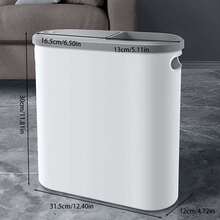 1pc Home Kitchen Bathroom Garbage Bin, Press & Pop-Up Lid, Sealed And Deodorized - White - View 2