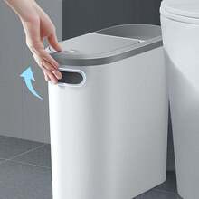 1pc Home Kitchen Bathroom Garbage Bin, Press & Pop-Up Lid, Sealed And Deodorized - White - View 5