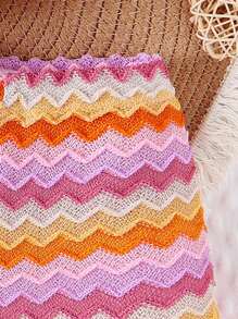 Abito estivo in due pezzi per neonata composto da carinissimo top a canotta tricolore arcobaleno con fiori all"uncinetto e pantaloncini con balze - Multicolore - Visualizzare 6