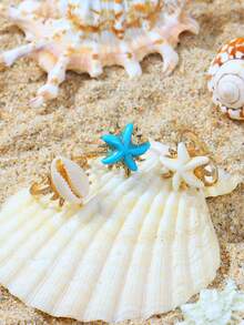 3pcs/Set Ocean Themed Shell & Starfish Design Adjustable Open Rings For Women, Ideal For Vacation, Leisure, Glamorous Jewelry, Dating Gift - Yellow Gold - View 4