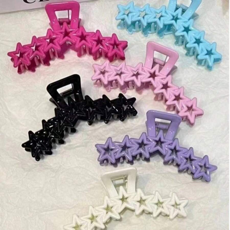 1入女士亞克力氮色星星髮夾，適合沖浴時將髮束後方，極受 Ins 喜愛，可愛 - 彩色 - 查看 1