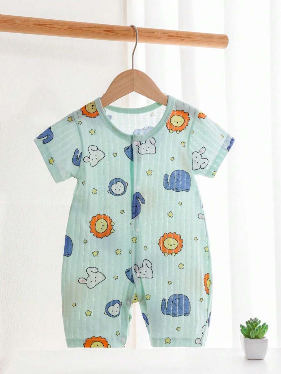 卡通男宝宝短袖连体衣 婴儿服装 0-18 个月 - 青碧色 - 查看 1