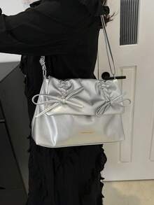 Nơ Ballet Phong cách Nách Cái túi Đối với phụ nữ , Dung lượng lớn Túi tote Đối với Commute , Vai & Túi đeo chéo , 2024 Hàng mới đến - Bạc - Xem 4