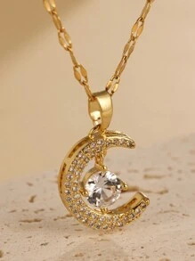 1 Miếng Của phụ nữ Đúng mốt Vàng 18K Màu sắc Thép không gỉ Vòng cổ dây  Với Khối Zirconia  Vật rủ xuống Đối với phụ nữ Đồ trang sức Buổi tiệc Quà tặng hẹn hò - Vàng - Xem 1
