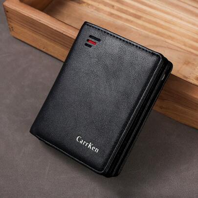 CarrKen 1 件男士短款商务钱包青年时尚多功能拉链和按扣开合皮革钱包多卡位和零钱包礼物商务休闲老式男士钱包钱包小钱包男士钱包真皮