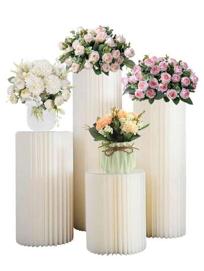 1pc/Set Ivory Cardboard Pedestal Stand, Folding Pillar Stand, Wedding Props, Floor Display Column Stand, DIY Pedestal Box With Round Top Plate Folding Paper Cylinder Column Pedestal Wedding Birthday Cake Flower Stand Rack Best Gifts,Wedding Decor,Home Decor ,Room Decor Graduation Birthday Decorations Party Decorations Bachelorette