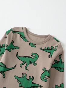 Young Boys' Dinosaur Printed Long Sleeve Top And Long Pants Homewear Set Matching Set