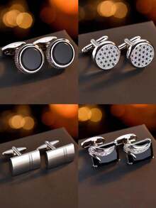 銅製幾何圖案和人造水晶男士袖扣,適用於婚禮、商務和日常穿著 - 彩色 - 查看 1