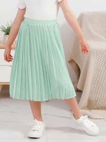 GORLYA Tween Girl Chiffon Pleated Elastic Waist Bohemian Swing Long Skirt, Suitable For Casual Outdoor Shopping, Walking, School, Back To School Season, Dinner Party