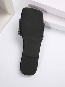 2024 Mùa hè Của phụ nữ Dép Trượt vào Với Pha lê Chi tiết , Gót phẳng , Dễ kết hợp - màu đen - Xem 8