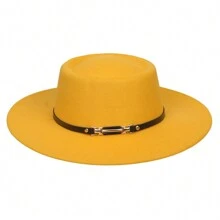 1pc Solid Color Wide Brim Floppy Felt Hat, French Fashion Round Top Knitted Felt Hat, Derby Hat, Vintage British Style Hat, Beret Knitted Hat Suitable For Travel, Vacation, Beach, And Daily Wear Street Cowboy Hat Cowgirl Hat