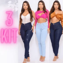 Kit 3 Calça Jeans Feminina Skinny Cintura Alta Com Lycra!!! - Azul - Visão 1