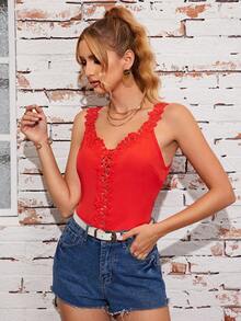 Blusa De Chaleco Encaje Para Mujers, Blusa Blanca Sin Mangas De Cuello V Casual De Moda,Suave Y Cómodo, Se Puede Usar Fuera - Naranja - Ver 4