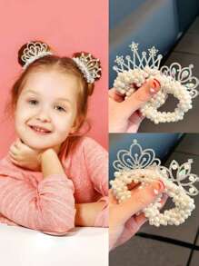 Fashion Pearl Crown Princess Hair Bands Elastic Rubber Bands Children Ball Hair Bun Ties, Ponytail Holders For Girl Hair Styling Accessories - Style a - View 1