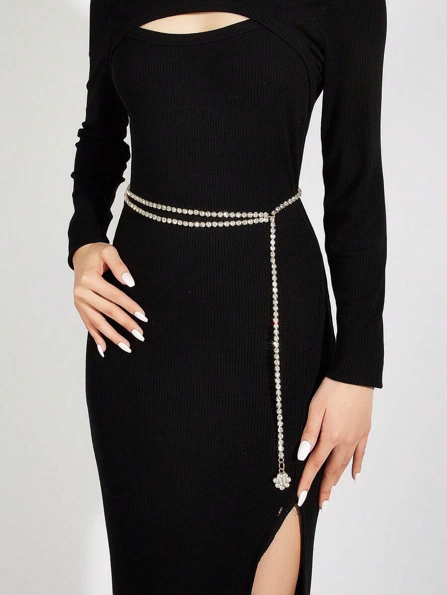 音樂節多層鑲嵌鑽石掛墜腰鍊,優雅簡約,可以調節的腰帶,搭配晚禮服很適合 - A - 查看 1