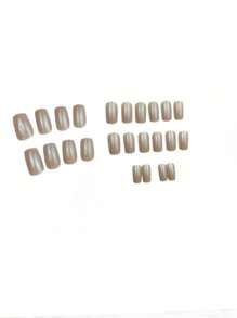 Get Glamorous With 24pcs Long Square Nude Jelly Ombre Fake Nail & 1sheet Tape & 1pc Nail File Press On Nails Nail Supplies