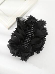 1个超大花朵荷叶边可爱超大蝴蝶结发夹发爪夹发卡发夹发夹发卡，黑色发饰，适合秋冬季节度假装扮，夏季海滩假日必备 - 黑色 - 查看 5