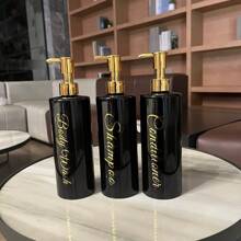 3pcs/Set 500ml Bathroom Dispenser, Empty Bottle For Shampoo, Shower Gel, Conditioner, Refillable Bathroom Dispenser Home Bathroom Decor Fall Decor Back To School - Cylindrical Black + Full Gold Pump - View 5