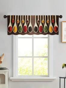 1pc Classic Reversible Spoon & Seasoning Print Curtain Valance, Small Short Curtain, Without Holes Curtain, Refer To Bedroom Office Kitchen Living Room Study Home Decor - Multicolor - View 5