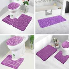 YIMEIS 1 件法兰绒纯色鹅卵石压花地毯，柔软厚实防滑浴室垫，适用于浴室、卧室、玄关、卫生间家居浴室装饰地毯户外地毯门垫秋季装饰浴室配件返校入口装饰 - 紫色 - 查看 5