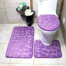 YIMEIS 1 件法兰绒纯色鹅卵石压花地毯，柔软厚实防滑浴室垫，适用于浴室、卧室、玄关、卫生间家居浴室装饰地毯户外地毯门垫秋季装饰浴室配件返校入口装饰 - 紫色 - 查看 6
