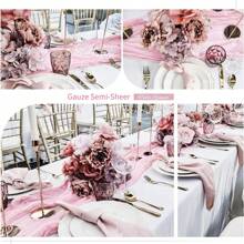 1pc Rectangle Table Runner, Cheese Cloth Table Runner, Bohemian Gauze Cheese Cloth Tablecloth,Transparent Rurual Tablecloth, Suitable For Wedding, Bridal Shower, Baby Shower, Birthday, Or Holiday Party Cake Table Decor, Romantic Banquet Table Decoration Tulle Table Runner 180*90cm, 300*90cm, 400*90cm - Pink - View 8