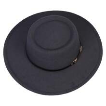 1pc Solid Color Wide Brim Floppy Felt Hat, French Fashion Round Top Knitted Felt Hat, Derby Hat, Vintage British Style Hat, Beret Knitted Hat Suitable For Travel, Vacation, Beach, And Daily Wear Street Cowboy Hat Cowgirl Hat