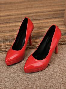 细跟红色高跟鞋女士高跟鞋 - 紅色 - 查看 5