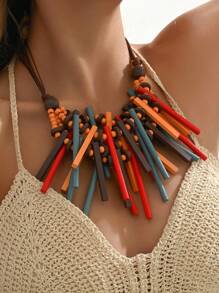 1 st. Boheemse Elegante Funky Mooie Kleurrijke Asymmetrische Geometrie Slabbetje Ketting Schattige Frisse Casual Mode Kettingen Sieraden Voor Vrouwen & Tienermeisjes Zomervakantie Reizen Strandfeest
