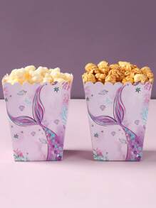 6pcs Purple Mermaid Style Paper Popcorn Box, Food Box, Food Container For Sea Mermaid Theme Birthday Party Decoration, French Fries Box, Popcorn Buckets For Family Movie Night