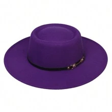 1pc Solid Color Wide Brim Floppy Felt Hat, French Fashion Round Top Knitted Felt Hat, Derby Hat, Vintage British Style Hat, Beret Knitted Hat Suitable For Travel, Vacation, Beach, And Daily Wear Street Cowboy Hat Cowgirl Hat