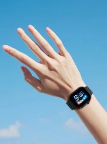 Youth/Kids TPU Material LED Digital Watch For Daily Usage, Square Shaped, Battery Included - Black - View 3