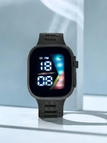 Youth/Kids TPU Material LED Digital Watch For Daily Usage, Square Shaped, Battery Included - Black - View 4