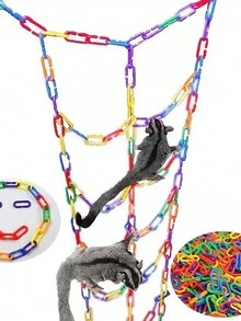 100pcs Parrot Educational Plastic Chain Link Clips, Diy Rainbow C-Shaped Clasps For Hanging Toys - Multicolor - View 2