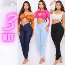 Kit 3 Calça Jeans Feminina Skinny Cintura Alta Com Lycra!!! - Azul - Visão 2