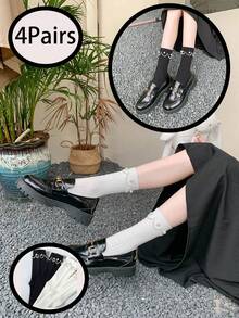 4đôi Trân châu Bên Vớ Đối với phụ nữ Mùa hè Gầy Ins Thủy triều Tất cả Phù hợp Hình trụ Đáng yêu Người Nhật Bản Phòng ban JK Retro Phong cách Preppy - Nhiều màu - Xem 1
