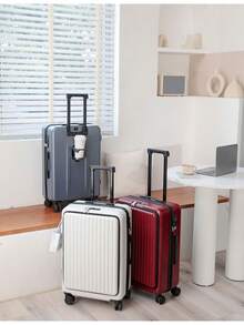 1 bộ vali kéo công sở 20/24 inch mở phía trước dành cho nam và nữ, vali ABS + PC Cabin nhẹ có bánh xe để đi du lịch, vali kéo bền sử dụng tại nhà cho chuyến đi đến trường học cho kỳ nghỉ cho kỳ nghỉ trăng mật cho kỳ nghỉ du học cho cặp học sinh cho trường học phụ kiện học tập đồ dùng học tập - trắng - Xem 5